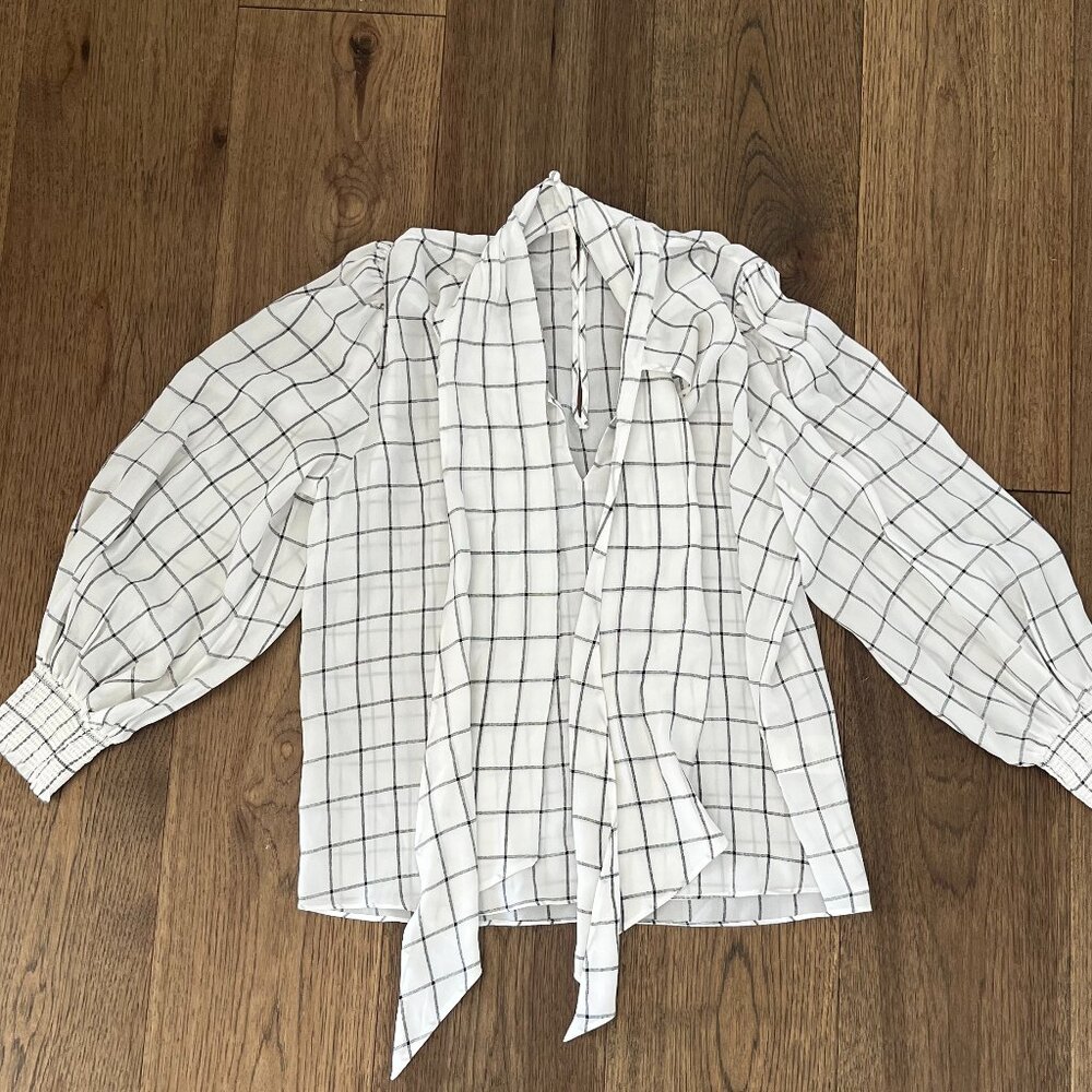 Alice + Olivia Silk Tie-Neck Plaid Blouse